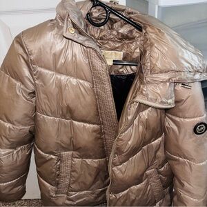 Michael Kors Metallic Brown Puffer Jacket